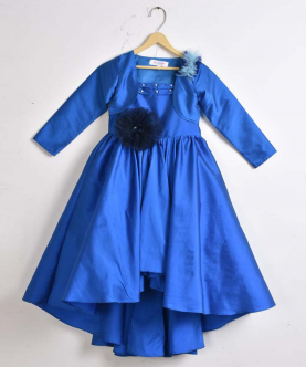 Flower Embelished With Royal Blue Shrug Asymetric Gown