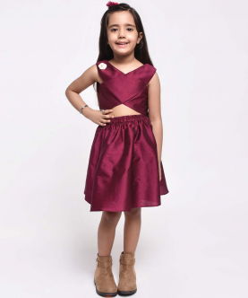 Flower Embelished Top And Flared Skirt With Full Sleeve Shrug-Maroon