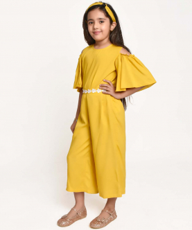Jelly Jones Lace Emblished Culotte With Cold Shoulder Top-Yellow