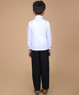 Beyabella Party Wear Schiffli Shirt With Velvet Bow & Self Belted Pants-White