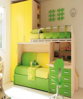 Nike Yellow & Green Bunk Bed With Wardrobe