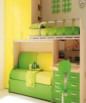 Nike Yellow & Green Bunk Bed With Wardrobe
