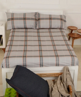 Boy Scout Grey Plaid Organic Bedsheet Set King Flat Sheet