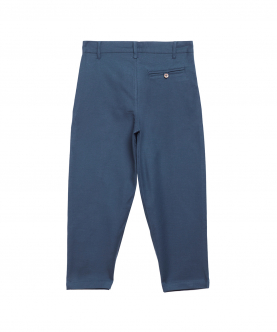 Navy Blue Slim Fit Cotton Chinos With Plaid Dtailing On Waist