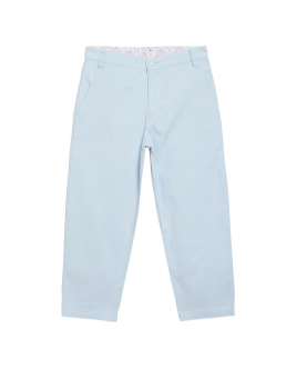 Powder Blue Slim Fit Cotton Chinos With Floral Detailing