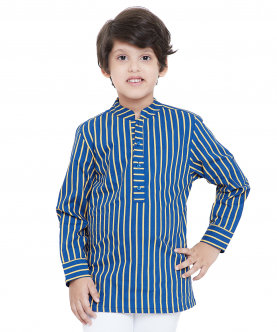 Striped Blue And Yellow Full Sleeve Regular Fit Cotton Shirt
