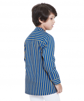 Striped Blue And Yellow Full Sleeve Regular Fit Cotton Shirt