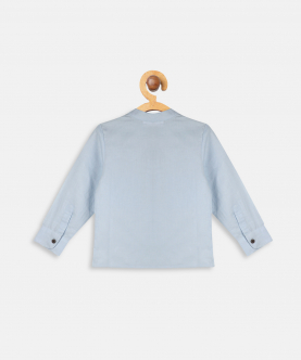 Powder Blue Linen Shirt With Mandarin Collar