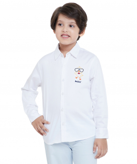 White Cotton Satin Regular Fit Shirt With Chest Embroidery