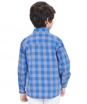 Blue And Grey Check Cotton Shirt With Contrast Cuffs