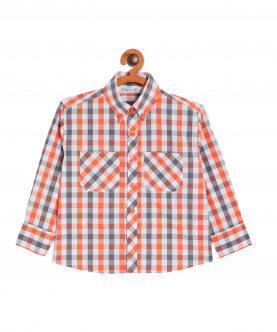 Orange And Grey Check Cotton Shirt
