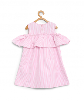 Pink Cotton Cold Shoulder Dress