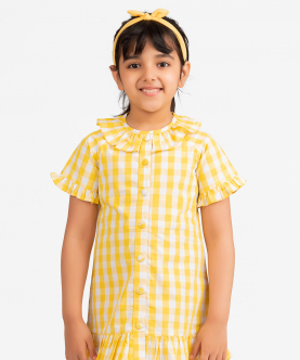 Yellow Check Cotton Shirt Dress