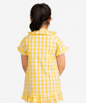 Yellow Check Cotton Shirt Dress