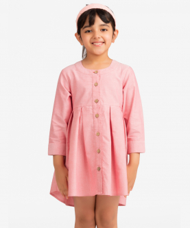 Coral Pink Shirt Dress With Box Pleats