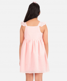 Dobby Flared Dress With Chest Bow