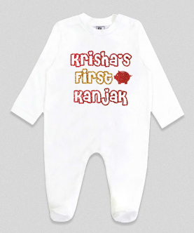 Personalised First Kanjak Red Glittery Romper