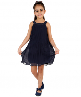 Pleated Ggt Dress With Beaded Neck Band