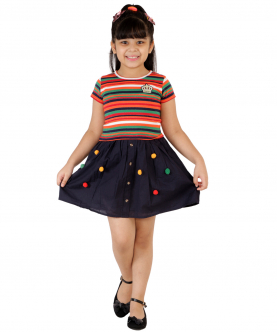 Stripe Dress With Plain Crepe Skirt
