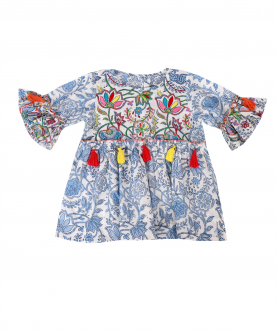 Multi Color Floral Embroidered Cotton Dress