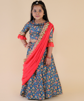 Floral Top And Ghaghra With Dupatta