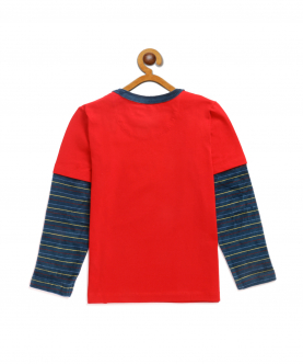 Red Full Sleeves Vehicles Cotton T-Shirt