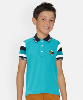 Kids Blue Half Sleeves Cotton Polo T-Shirt