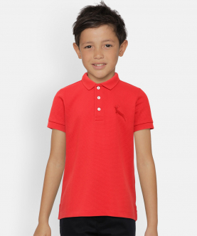 Kids Red Half Sleeves Cotton Polo T-Shirt