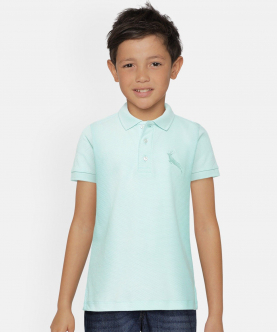 Kids Light Blue Half Sleeves Cotton Polo T-Shirt