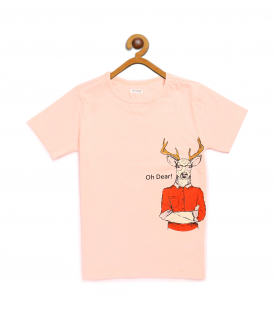 Half Sleeves Deer Print Cotton T-Shirt