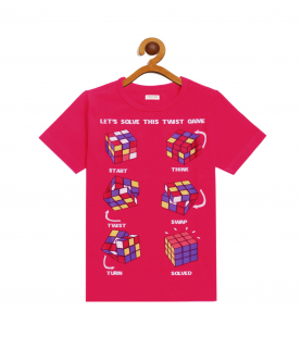 Pink Half Sleeves Cube Game Cotton T-Shirt