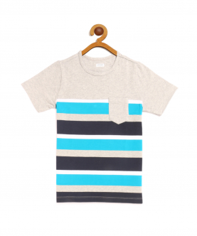 Grey Half Sleeves Striper Cotton T-Shirt