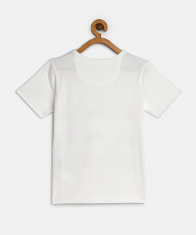 Boys White Half Sleeves Tractor Print Cotton T-shirt
