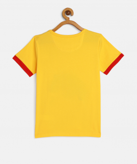 Boys Yellow Round Neck Car Print Cotton T-Shirt