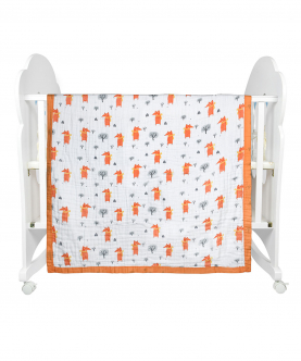 Animal Print White and Orange Muslin Blanket
