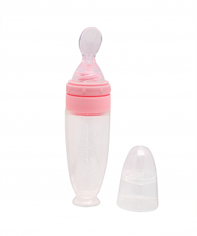 Baby Moo Pink 90 Ml Silicon Squeeze Bottle Feeder With Dispensing Spoon
