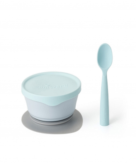 Miniware First Bite Suction Bowl With Spoon Feeding Set  Aqua/Aqua