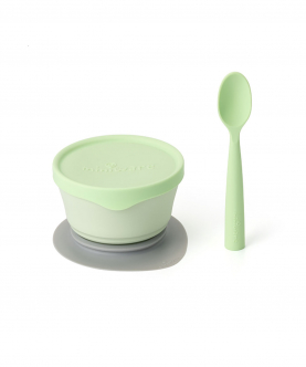 Miniware First Bite Suction Bowl With Spoon Feeding Set  Key Lime/ Key Lime
