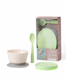 Miniware First Bite Suction Bowl With Spoon Feeding Set  Vanilla/Lime
