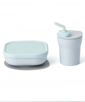 Miniware Sip And Snack-Suction Bowl With Sippy Cup Feeding Set Aqua