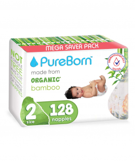 PureBorn Printed Diapers,Master Pack,Size (3 - 6kg),128 Counts