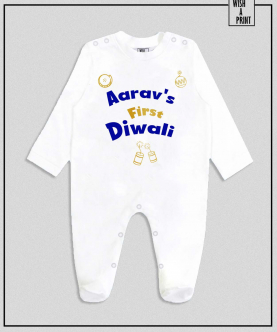 Personalised First Diwali Blue Text Romper