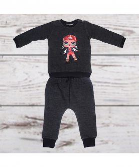 Red Doll With Cap Patch Black Tracksuit