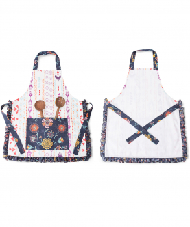Cream And Navy Colour Printed Canvas Apron With Pouch