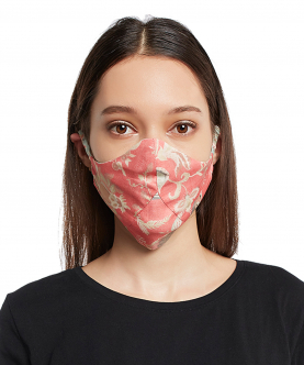 Coral And Aqua Chidiya Print Reversible 3 Ply Face Mask With Pouch