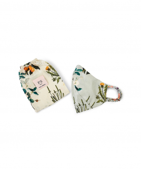 Aqua And Ivory Titli Print Reversible 3 Ply Mask With Pouch