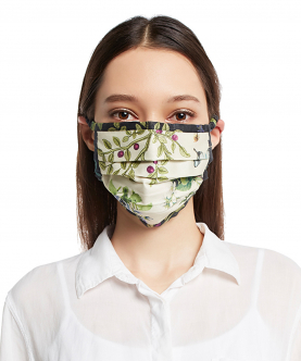 Ivory And Black Titli Print Pleated 3 Ply Mask With Pouch