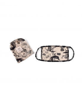 Blush Jannat With Black Pine Cone Print Pleated 3 Ply Mask With Pouch