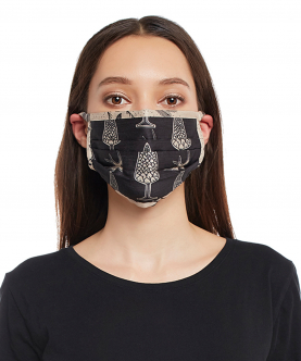 Black Pine Cone With Blush Jannat Print Pleated 3 Ply Mask With Pouch