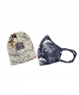 PS Men Navy Jannat And Olive Wild Print Reversible 3 Ply Mask With Pouch For Men